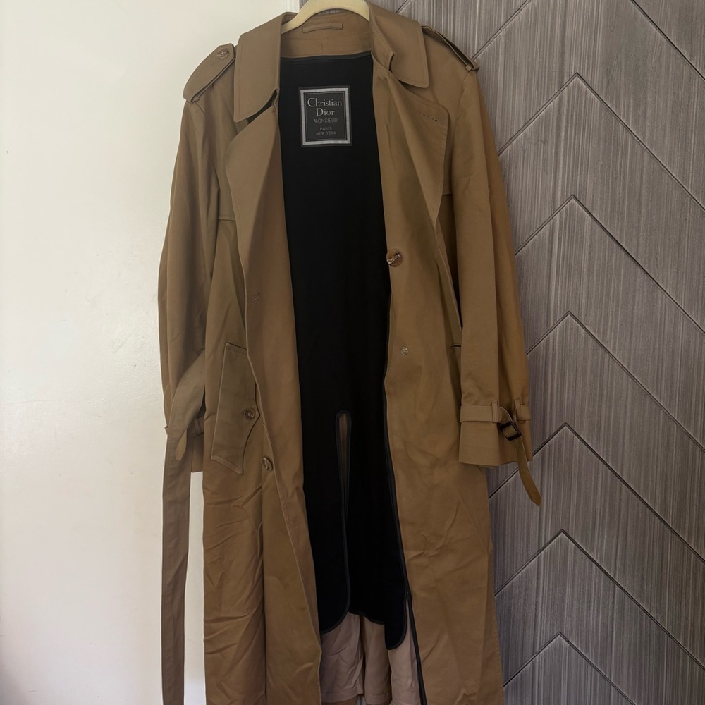 Dior Christian Dior Tan Khaki Vintage Cotton Wool Blend Trench Coat 40R Unisex - Picture 7 of 16